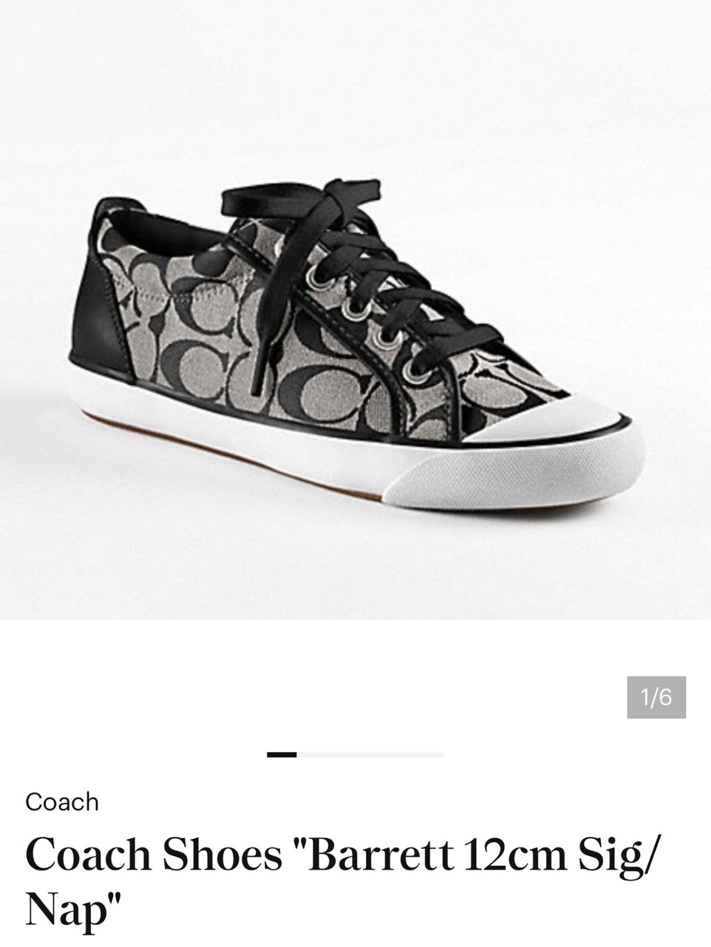 Coach Barrett 12CM Signature Canvas Low-Top Sneaker in Black and White Women’s 6
